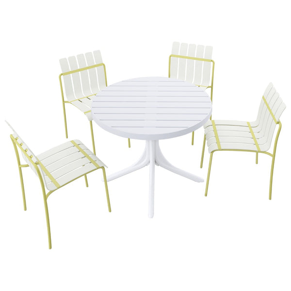 English Elm Summer Outdoor Dining Set Stackable Pp Chairs Round Table Uv Resistant Patio Cream White,Grain Yellow,White W3450S00025