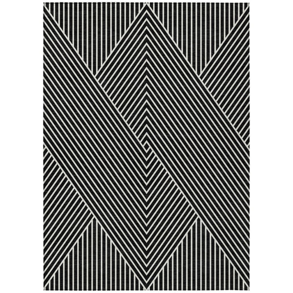 HomeRoots 5' Modern Black and Ivory Geometric Washable Area Rug for Indoor and Outdoor Spaces, Durable Design 9' X 12' 612110