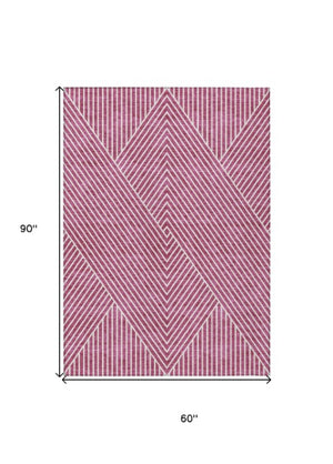 Homeroots 3' X 5' Stylish Geometric Washable Area Rug For Indoor And Outdoor Spaces - Durable & Versatile Design Blush Polyester 612113