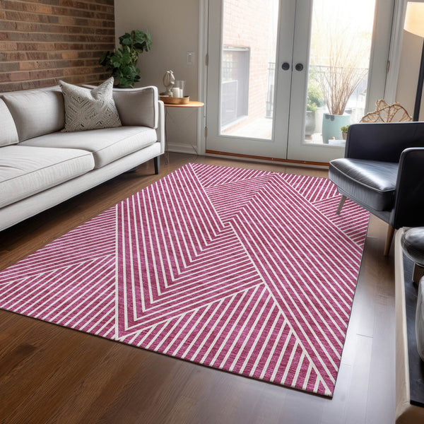Homeroots 3' X 5' Stylish Geometric Washable Area Rug For Indoor And Outdoor Spaces - Durable & Versatile Design Blush Polyester 612113