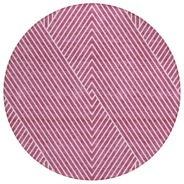 HomeRoots 5' Blush and Ivory Geometric Area Rug - Stylish, Washable Indoor/Outdoor Design for Modern Spaces 8' Round 612114