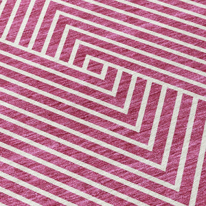 Homeroots 3' X 5' Stylish Geometric Washable Area Rug For Indoor And Outdoor Spaces - Durable & Versatile Design Blush Polyester 612114