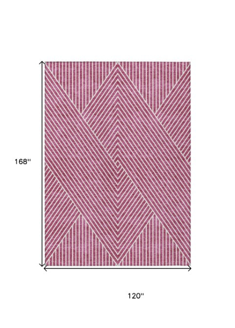 Homeroots 3' X 5' Stylish Geometric Washable Area Rug For Indoor And Outdoor Spaces - Durable & Versatile Design Blush Polyester 612117