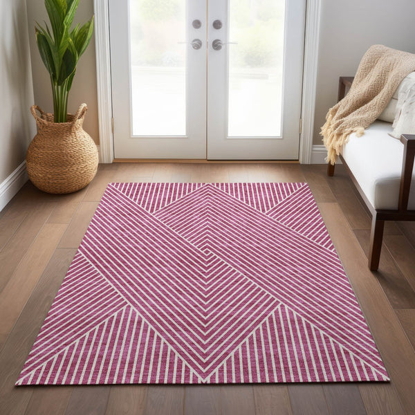 Homeroots 3' X 5' Stylish Geometric Washable Area Rug For Indoor And Outdoor Spaces - Durable & Versatile Design Blush Polyester 612117