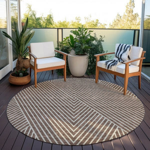 Homeroots 3' X 5' Stylish Geometric Washable Area Rug For Indoor And Outdoor Spaces - Durable & Versatile Design Brown Polyester 612120