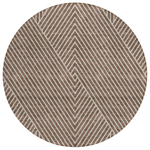 HomeRoots 5' Durable Brown and Ivory Geometric Area Rug – Stylish Washable Indoor/Outdoor Solution for Homes 8' Round 612120
