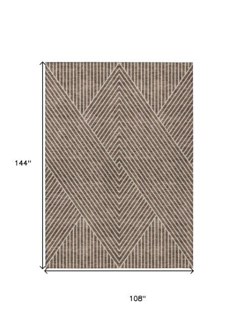 Homeroots 3' X 5' Stylish Geometric Washable Area Rug For Indoor And Outdoor Spaces - Durable & Versatile Design Brown Polyester 612122