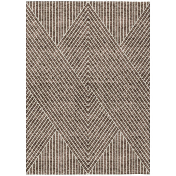 HomeRoots 5' Durable Brown and Ivory Geometric Area Rug – Stylish Washable Indoor/Outdoor Solution for Homes 9' X 12' 612122