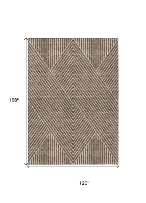 Homeroots 3' X 5' Stylish Geometric Washable Area Rug For Indoor And Outdoor Spaces - Durable & Versatile Design Brown Polyester 612123