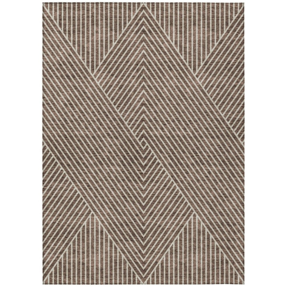 HomeRoots 5' Durable Brown and Ivory Geometric Area Rug – Stylish Washable Indoor/Outdoor Solution for Homes 10' X 14' 612123