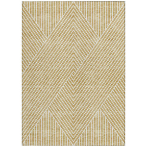 Homeroots 3' X 5' Stylish Geometric Washable Area Rug For Indoor And Outdoor Spaces - Durable & Versatile Design Gold Polyester 612124