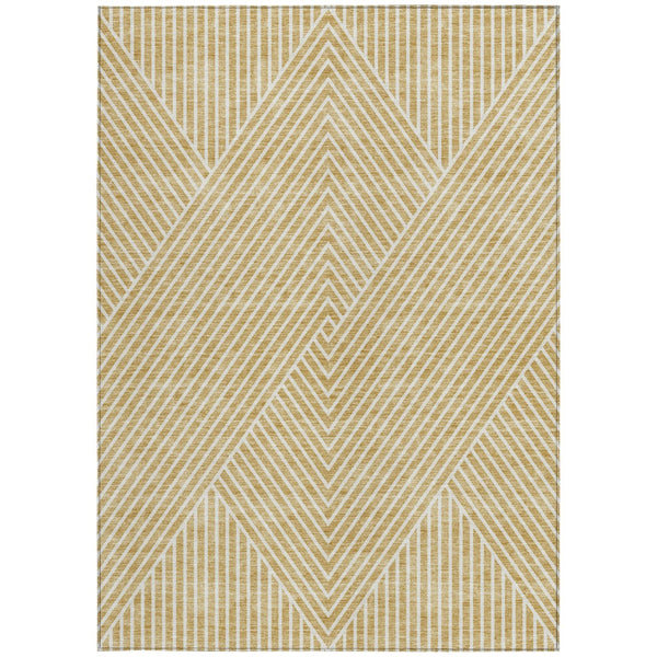 Homeroots 3' X 5' Stylish Geometric Washable Area Rug For Indoor And Outdoor Spaces - Durable & Versatile Design Gold Polyester 612124