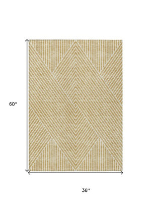 Homeroots 3' X 5' Stylish Geometric Washable Area Rug For Indoor And Outdoor Spaces - Durable & Versatile Design Gold Polyester 612124