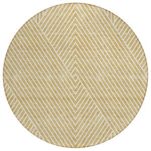 HomeRoots 5' Gold and Ivory Geometric Area Rug - Stylish, Washable Design for Indoor and Outdoor Spaces 8' Round 612126