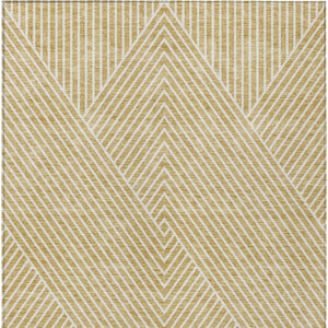 Homeroots 3' X 5' Stylish Geometric Washable Area Rug For Indoor And Outdoor Spaces - Durable & Versatile Design Gold Polyester 612128