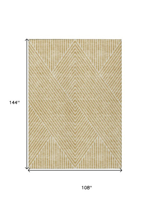 Homeroots 3' X 5' Stylish Geometric Washable Area Rug For Indoor And Outdoor Spaces - Durable & Versatile Design Gold Polyester 612128
