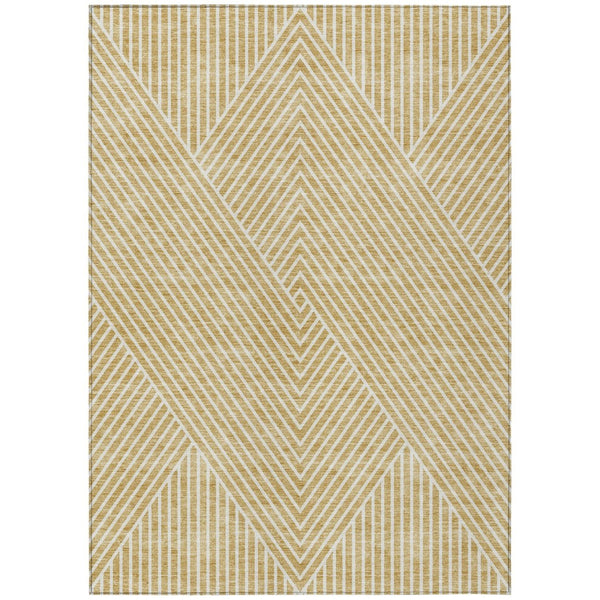 HomeRoots 5' Gold and Ivory Geometric Area Rug - Stylish, Washable Design for Indoor and Outdoor Spaces 9' X 12' 612128