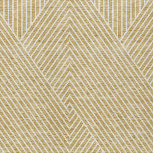Homeroots 3' X 5' Stylish Geometric Washable Area Rug For Indoor And Outdoor Spaces - Durable & Versatile Design Gold Polyester 612129