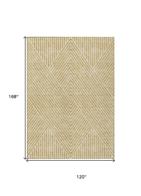 Homeroots 3' X 5' Stylish Geometric Washable Area Rug For Indoor And Outdoor Spaces - Durable & Versatile Design Gold Polyester 612129
