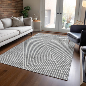 Homeroots 3' X 5' Stylish Geometric Washable Area Rug For Indoor And Outdoor Spaces - Durable & Versatile Design Gray Polyester 612131