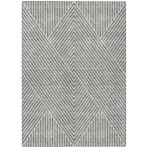 HomeRoots 5' Modern Gray and Ivory Geometric Washable Area Rug for Indoor and Outdoor Spaces, Durable Design 8' X 10' 612133