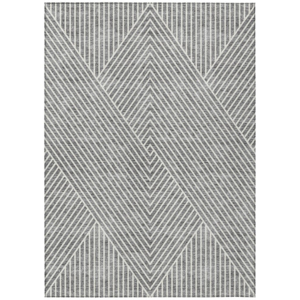 HomeRoots 5' Modern Gray and Ivory Geometric Washable Area Rug for Indoor and Outdoor Spaces, Durable Design 8' X 10' 612133