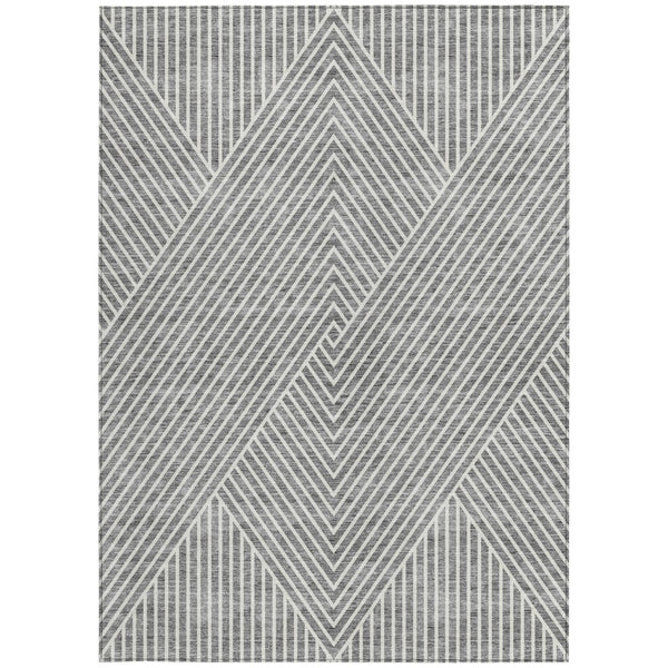 Homeroots 3' X 5' Stylish Geometric Washable Area Rug For Indoor And Outdoor Spaces - Durable & Versatile Design Gray Polyester 612134