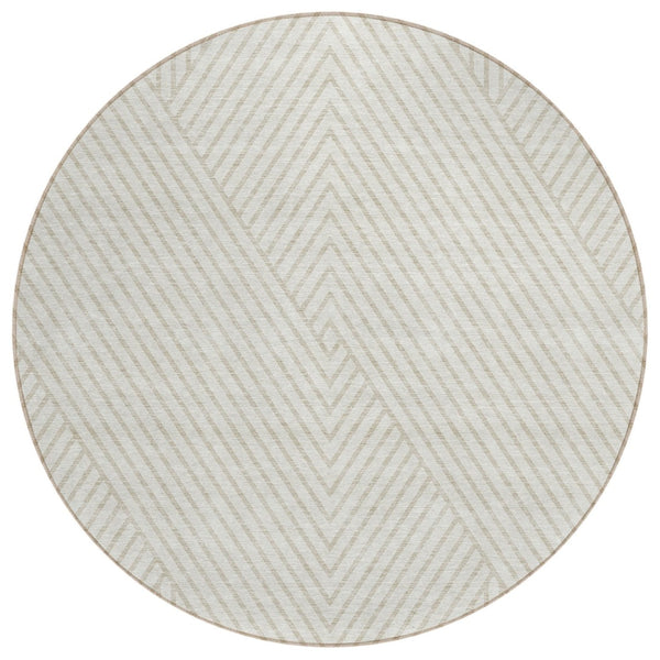 HomeRoots 5' Stylish Ivory and Pale Beige Geometric Area Rug for Indoor and Outdoor Use – Washable Design 8' Round 612138