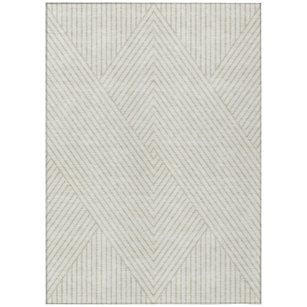 HomeRoots 5' Stylish Ivory and Pale Beige Geometric Area Rug for Indoor and Outdoor Use – Washable Design 9' X 12' 612140