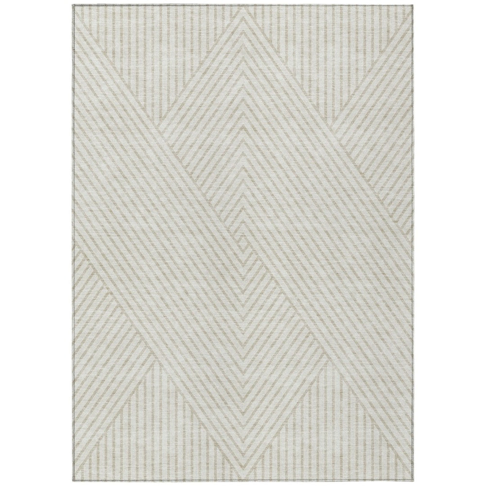 HomeRoots 5' Stylish Ivory and Pale Beige Geometric Area Rug for Indoor and Outdoor Use – Washable Design 10' X 14' 612141