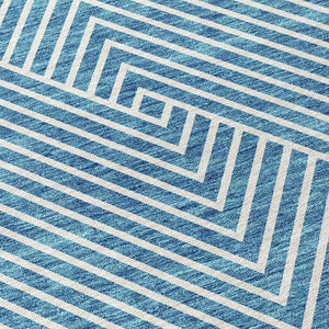 Homeroots 3' X 5' Stylish Geometric Washable Area Rug For Indoor And Outdoor Spaces - Durable & Versatile Design Teal Blue Polyester 612142