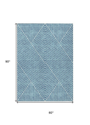 Homeroots 3' X 5' Stylish Geometric Washable Area Rug For Indoor And Outdoor Spaces - Durable & Versatile Design Teal Blue Polyester 612143