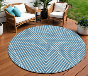 Homeroots 3' X 5' Stylish Geometric Washable Area Rug For Indoor And Outdoor Spaces - Durable & Versatile Design Teal Blue Polyester 612144
