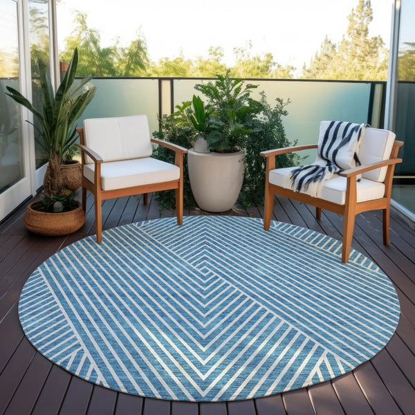 Homeroots 3' X 5' Stylish Geometric Washable Area Rug For Indoor And Outdoor Spaces - Durable & Versatile Design Teal Blue Polyester 612144