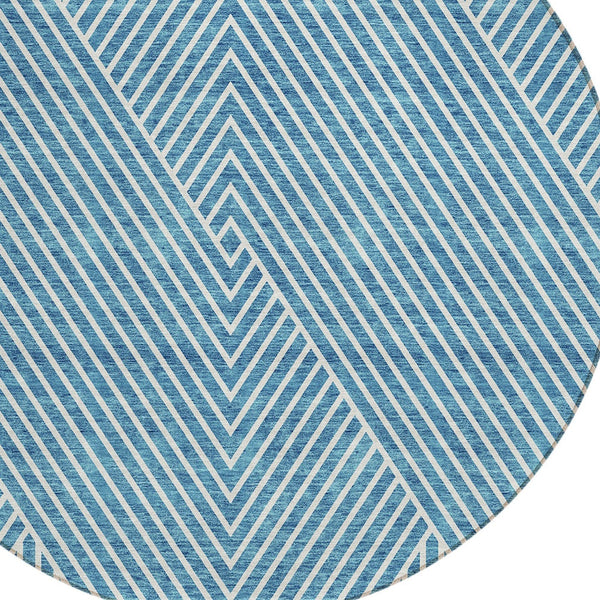 Homeroots 3' X 5' Stylish Geometric Washable Area Rug For Indoor And Outdoor Spaces - Durable & Versatile Design Teal Blue Polyester 612144
