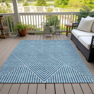 Homeroots 3' X 5' Stylish Geometric Washable Area Rug For Indoor And Outdoor Spaces - Durable & Versatile Design Teal Blue Polyester 612145