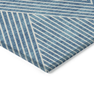 Homeroots 3' X 5' Stylish Geometric Washable Area Rug For Indoor And Outdoor Spaces - Durable & Versatile Design Teal Blue Polyester 612145