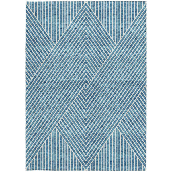 Homeroots 3' X 5' Stylish Geometric Washable Area Rug For Indoor And Outdoor Spaces - Durable & Versatile Design Teal Blue Polyester 612146