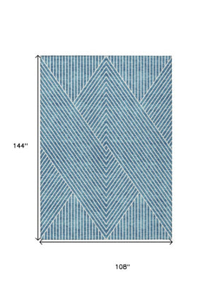 Homeroots 3' X 5' Stylish Geometric Washable Area Rug For Indoor And Outdoor Spaces - Durable & Versatile Design Teal Blue Polyester 612146