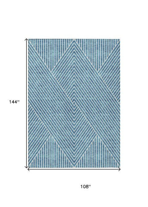 Homeroots 3' X 5' Stylish Geometric Washable Area Rug For Indoor And Outdoor Spaces - Durable & Versatile Design Teal Blue Polyester 612146