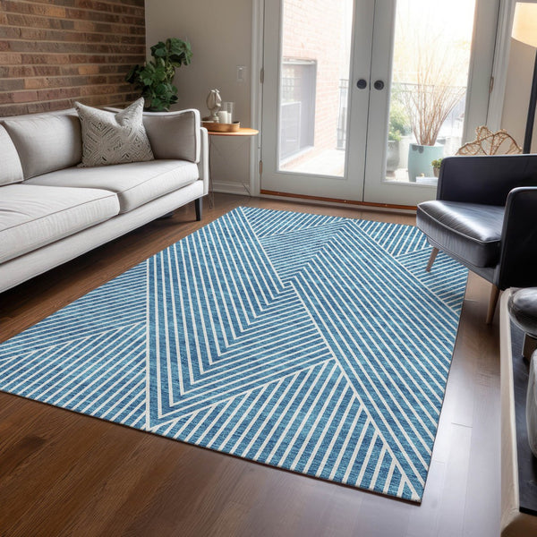 Homeroots 3' X 5' Stylish Geometric Washable Area Rug For Indoor And Outdoor Spaces - Durable & Versatile Design Teal Blue Polyester 612147