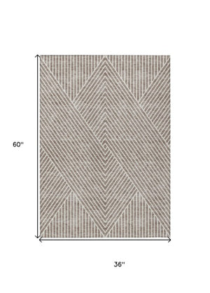 Homeroots 3' X 5' Stylish Geometric Washable Area Rug For Indoor And Outdoor Spaces - Durable & Versatile Design Taupe Polyester 612148