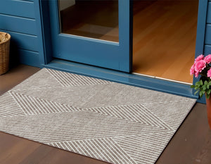 Homeroots 3' X 5' Stylish Geometric Washable Area Rug For Indoor And Outdoor Spaces - Durable & Versatile Design Taupe Polyester 612148