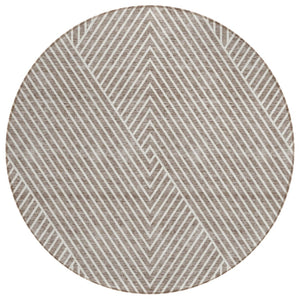 HomeRoots 5' Modern Taupe and Ivory Geometric Area Rug - Stylish, Washable, Durable for Indoor or Outdoor Use 8' Round 612150