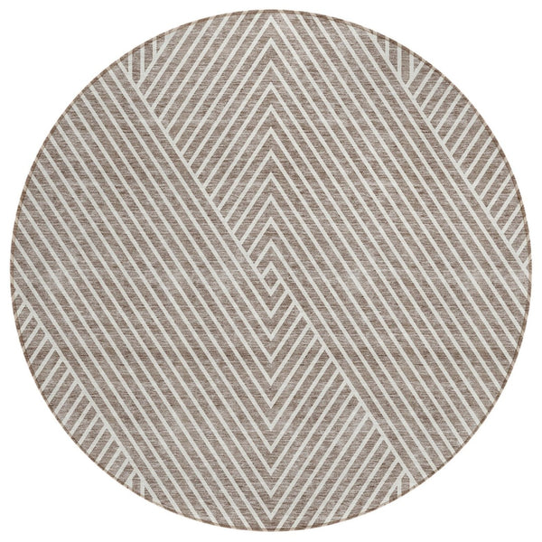 HomeRoots 5' Modern Taupe and Ivory Geometric Area Rug - Stylish, Washable, Durable for Indoor or Outdoor Use 8' Round 612150