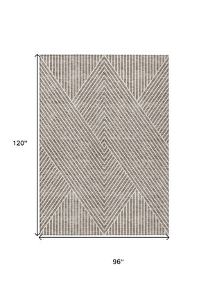 HomeRoots 5' Modern Taupe and Ivory Geometric Area Rug - Stylish, Washable, Durable for Indoor or Outdoor Use 8' X 10' 612151