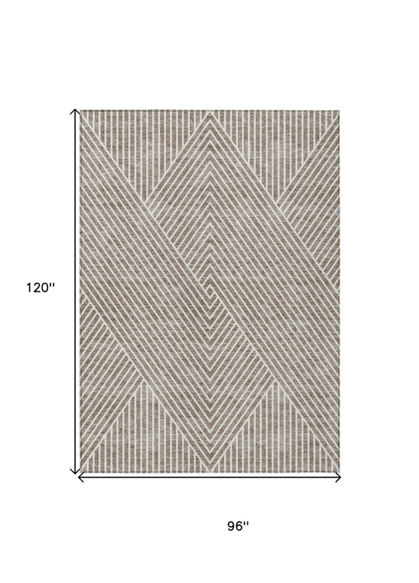 HomeRoots 5' Modern Taupe and Ivory Geometric Area Rug - Stylish, Washable, Durable for Indoor or Outdoor Use 8' X 10' 612151