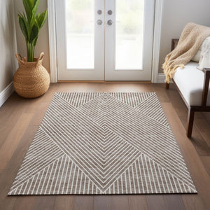 Homeroots 3' X 5' Stylish Geometric Washable Area Rug For Indoor And Outdoor Spaces - Durable & Versatile Design Taupe Polyester 612151