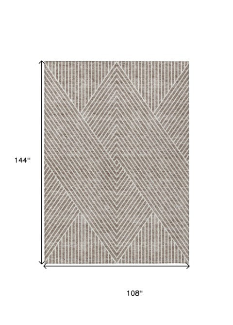 Homeroots 3' X 5' Stylish Geometric Washable Area Rug For Indoor And Outdoor Spaces - Durable & Versatile Design Taupe Polyester 612152