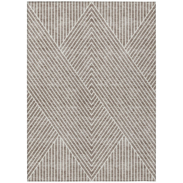 HomeRoots 5' Modern Taupe and Ivory Geometric Area Rug - Stylish, Washable, Durable for Indoor or Outdoor Use 9' X 12' 612152